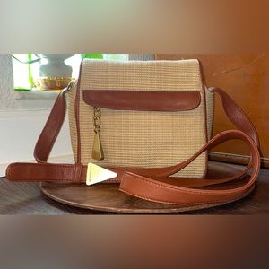 Americana by Sharif vintage brown leather & tan woven crossbody shoulder bag